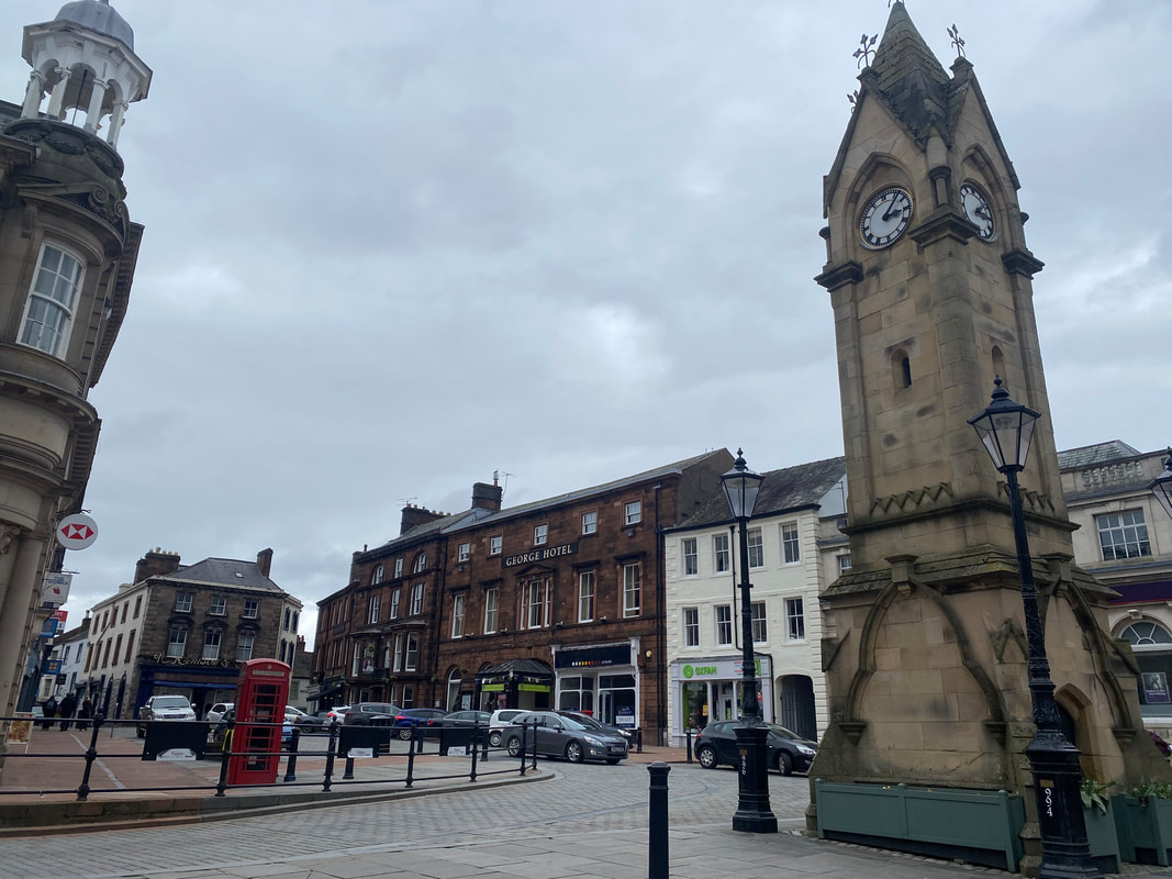 view of penrith cumbria town centre by clock tower